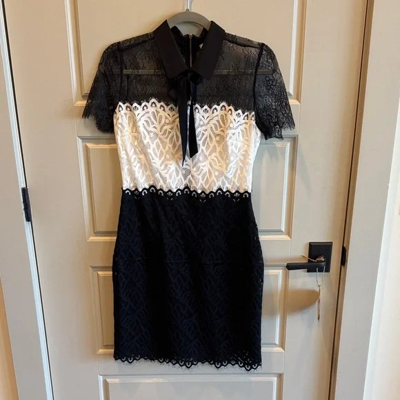 Sandro Black & White Lace Dress w Collar NWOT - Picture 4 of 11
